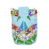 Beaded Cell Phone / IPOD Pouch With Nylon Strap & Detachable Metal Chain (Light Blue)