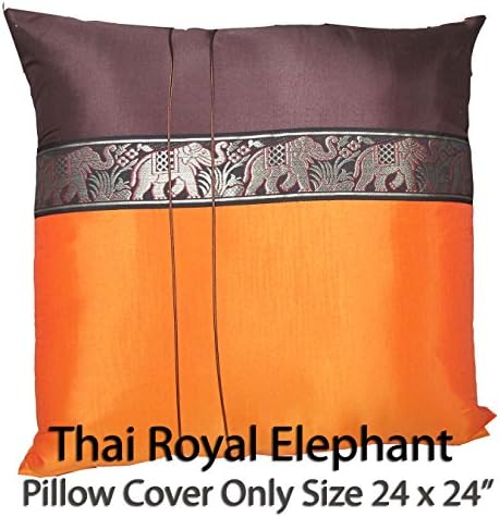 1 BEAUTIFUL BIG ELEPHANT THROW CUSHION COVER/PILLOW CASE HANDMADE BY THAI SILK AND SATIN SIZE 24 X 24 inches