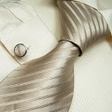 NEWY&G Designer Hand Made Brown Stripes 100% Jacquard Woven Pure Silk Mens Neck Tie and Cuff Links Set 1012