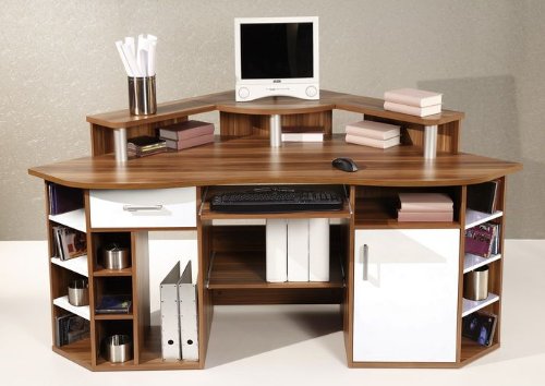 SBPhilip Computer-Eckschreibtisch Jumbo Walnuss-Weiss