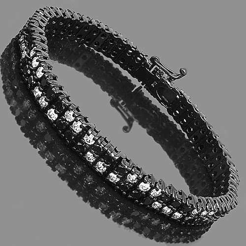 14K Gold PVD Plated Mens Diamond Bracelet  Black 