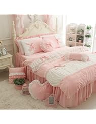 Home: FADFAY Cute Girls Short Plush Bedding Set Romantic White Ruffle Duvet Cover Sets 4-Piece,Pink Full - FADFAY