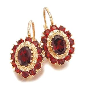 Gioie Boucles d'Oreilles Femme en Or 18 carats Jaune avec Grenat, 6.1 Grammes