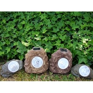 2 Larger+2 Small Outdoor Smart Solar Rock Spot Light with 3 LED by H-MSHOP