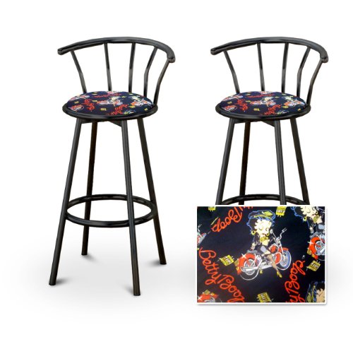 2 Betty Boop Motorcycle Sexy Black Metal Custom Barstools with Backrest Set