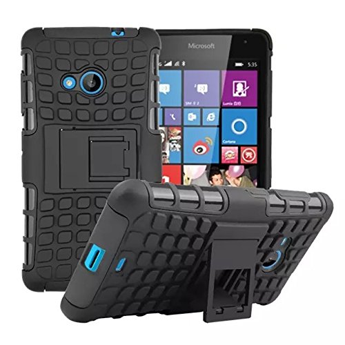 Lumia 535 Case [iCoverCase] Heavy Duty Armor Hybrid [Dual Layer] KIickstand Back Holster Shockproof Cover Protecive Case for Microsoft Nokia Lumia 535 (Black)