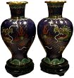 Chinese Cloisonne Vase, Dragon Design, Copper Body - Hand Enameled, set of 2