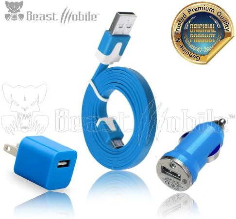 Premium Mobile 3 in 1 Charging Kit with 1 Amp 5 Watts MICRO USB to USB Charge/Sync Cable, Mini Travel Charger and Car Charger Black Designed fro use with: Charge Most USB Powered Devices and Smartphones; Including Samsung Galaxy S4, S3, S2, Galaxy Exhibit 4G, Mega 6.3, Legend, LG G2, Galaxy, Nokia Lumia 521 Kindle, HTC One, Nexus 5, 7, Droid, Motorola Razr Maxx, HD, Blackberry and more (Black) (Blue)