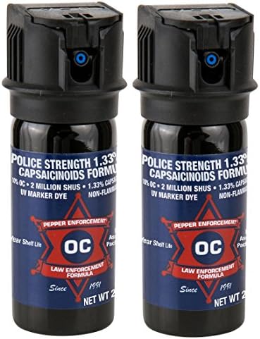Pepper Enforcement (Pack of 2) Pepper Foam Police Grade 10% OC Pepper Spray - Max Strength Law Enforcement Formula - Pack of two 2 Ounce Canisters w/Safety Flip Top - 4-Year Shelf Life ***Cannot Be Shipped To: AK, HI, MI, NJ, NY, SC, or Foreign Countries***