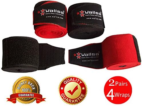 Premium Stretch Cotton MMA / Boxing Handwraps- 2 Pairs Pack - 180"/4.5 meters - Red &amp; Black - With 30 Days Money Back and or Replacement Guarantee!