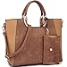 Dasein Designer Tote Satchel Top Handle Shoulder Bag Two Tone Purse Handbag w/Bonus Coin Purse/Phone Case Brown