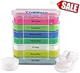 Pill Organizer Box Weekly Case with Pill Splitter Cutter - Premium Design - Large Travel Medication Reminder Daily Am PM, Day Night Compartments 7 days - Medicine Dispenser Twice, 3, 4 Times a Day