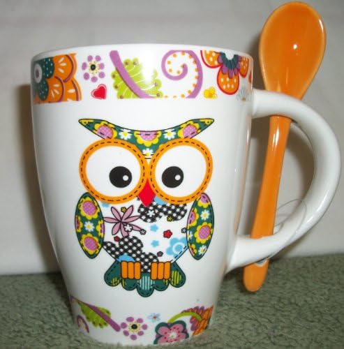Owl! Owl! 12 Ounce Ceramic Cup with Ceramic Spoon