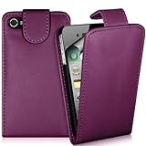 Supergets� Apple Iphone 4 4s Purple Slim Top Flip Leather Case, Screen Protector And Polishing Cloth