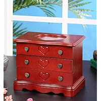 Jewelry Box with Heart Carving in Cherry Finish