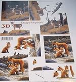 A4 3D step by step Le Suh decoupage sheet - stag, fox family