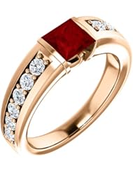 10K Rose Gold 5.00x5.00mm Princess Cut Chatham Created Ruby and Diamond Ring -- LIFETIME WARRANTY