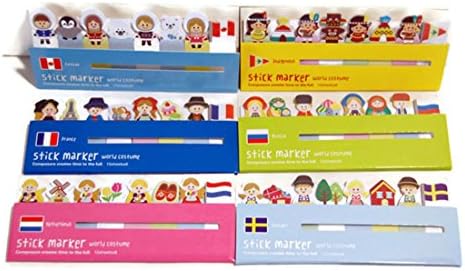 720 Cute Kawaii Sticky Page Markers, Removable Adhesive Stickers, Index Tabs, Post-It Notes, Memo Flags - People of the World in National Costumes; 6 Sets of 120 Pieces Each