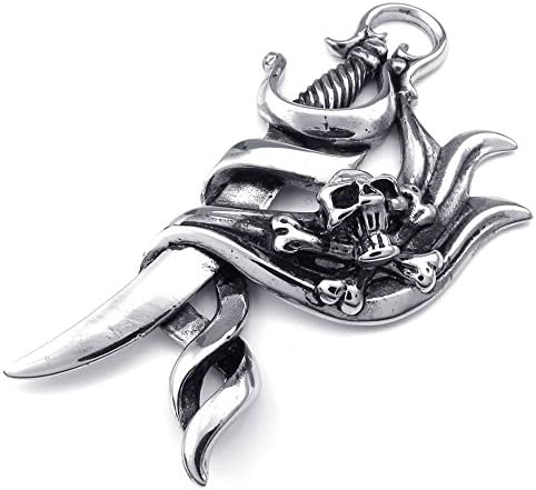 KONOV Jewelry Mens Biker Gothic Skull Sword Stainless Steel Pendant Necklace, Black Silver, 22" inch Chain