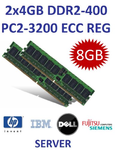 Dual Channel Kit: 2 x 4 GB = 8GB 240 pin DDR2-400 ECC Registered DIMM (400Mhz, PC2-4200R, CL3, 1.8V, Dual Rank, 36x 256Mx4) entspricht HP Teilenummer 348106-B21 -  IBM FRU  30R5145