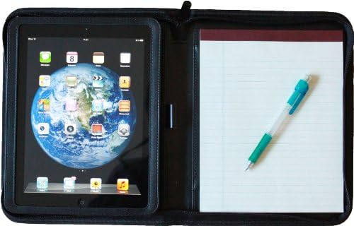 Leather iPad Folio Case (good for iPad 2, iPad 3, iPad 4, and the new iPad with retina display) with writing pad, up to 7"x10" (B5) notebook, premium notebook included,additional sockets for business cards and other accessories
