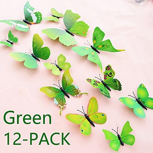12-Pack Beautiful 3D Butterfly Wall Decals Removable Diy Home Decorations Art Decor Wall Stickers &amp; Murals for Babys Bedroom Tv Background Living Room (green,Uelfbaby)