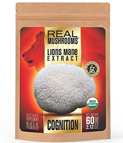 Lions Mane Mushroom Extract Powder by Real Mushrooms - Certified Organic - 60g Bulk Lion s Mane Mushroom Powder - Perfect for Shakes, Smoothies, Coffee and Tea