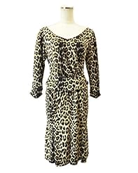 V-neck Jersey Long Sleeves Flared-Skirt Draped Leopard Print  Dress