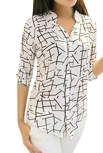 LOVARU Women's Long-sleeve Print Chiffon Fashion Slim Blouses