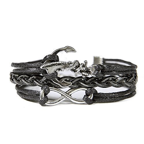 Hitop Jewelry Mens Womens Leather Bracelet, Vintage Anchor Infinity Charm Bangle, Black