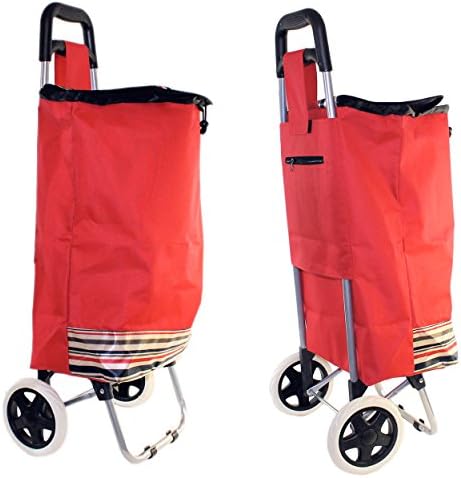 Set of 1 Trolley Shopping Bag with 2 Wheels and Zipper Pocket (Red)