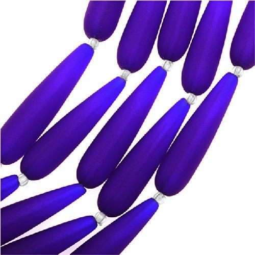 Cultured Sea Glass, Long Teardrop Beads 38x9mm, 5 Pieces, Royal Blue