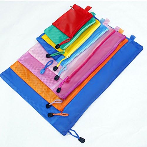 DCDEAL 5pcs A5 Size Multicolor Waterproof Double Layer Mesh Zipper File Bags Holder Office Paper Document Cash Coin Stationery Storage Bags Pen Zip Up Organizer (Color:Random)