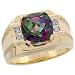 14k Gold Comfort Fit Men\'s Stone Ring, w/ Brilliant Cut Diamonds & Cushion Cut (10mm) Mystic Fire Topaz Stone, 1/2\