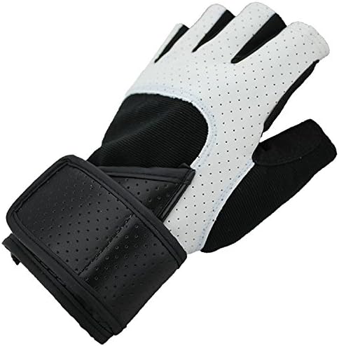 Men's extra long sweatband fitness half finger gloves outdoor leather sports gloves , white