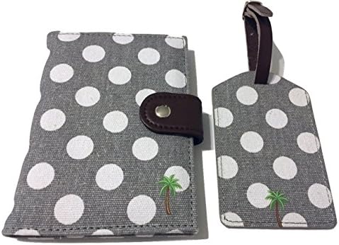 Bundle: 2 Items Passport Cover Wallet and Matching Luggage Tag (Grey With White Polka Dot)