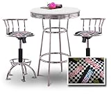 Chrome Bar Table & 2 Chrome Adjustable 24"-29" Nascar Coca Cola Fabric Seat ....