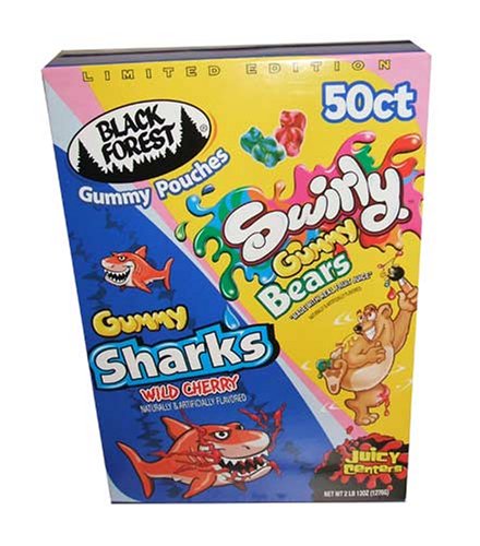Black Forest Swirly Gummy Bears, Gummy Sharks-(50 .9ounce Pouches Per Box) by Black Forest