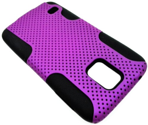 myLife Violet Purple and Dark Black - Perforated Mesh Series (2 Layer Neo Hybrid) Slim Armor Case for the NEW Galaxy S5 (5G) Smartphone by Samsung (External Rubberized Hard Shell Mesh Piece + Internal Soft Silicone Flexible Gel)