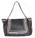 Black Leather Handbag - Rhinestone Frame Chain-Strap Hobo