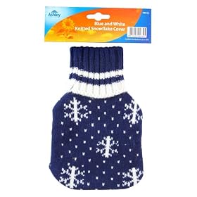 Blue & White Knitted Snowflake / Christmas Hot Water Bottle Cover