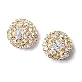 Mariell ~ Gold Button Crystal Clip On Earrings
