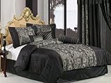 Chezmoi Collection 7 Pieces Luxury Black Satin with Jacquard Swirl Comforte ....