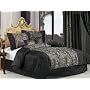 7 Pieces Luxury Black Satin with Jacquard Swirl Comforter Set / Bed-in-a-bag King Size Bedding