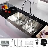 36 in. Farmhouse 70/30 Double Sink & Faucet w Soap Dispenser