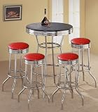 Review The Furniture Cove  / 4 Red Glitter Vinyl Barstools and Black Table Set
