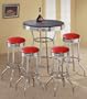 4 Red Glitter Vinyl Barstools and Black Table Set