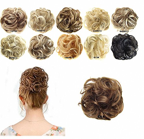 FESHFEN Ponytail Extensions Hair Extensions Wavy Curly Messy Hair Bun Extensions Scrunchy Scrunchie Hair Bun Updo Hairpiece Donut Hair Chignons Hair Piece Wig Strawberry Blonde Scrunchie Hairpiece
