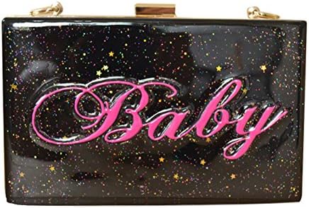 Fashiondiary Women's Letter Acrylic Clutch Plastic Bag Black One Size