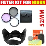 3Pcs Filter Kit (UV, CPL, FD) + Hard Tulip Lens Hood + Lens Cleaning System For Nikon D3000, D5000, D7000, D3100, D5100 Digital SLR Camera Which Have Any Of These (18-55mm, 55-200mm, 50mm) Nikon Lenses